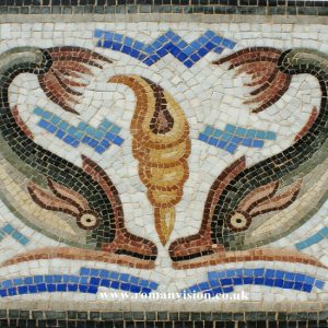 TWO DOLPHINS AND CONCH MOSAIC TILE